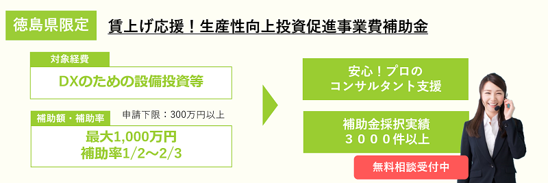 賃上げ応援！生産性向上投資促進事業費補助金（徳島県）コンサルタント